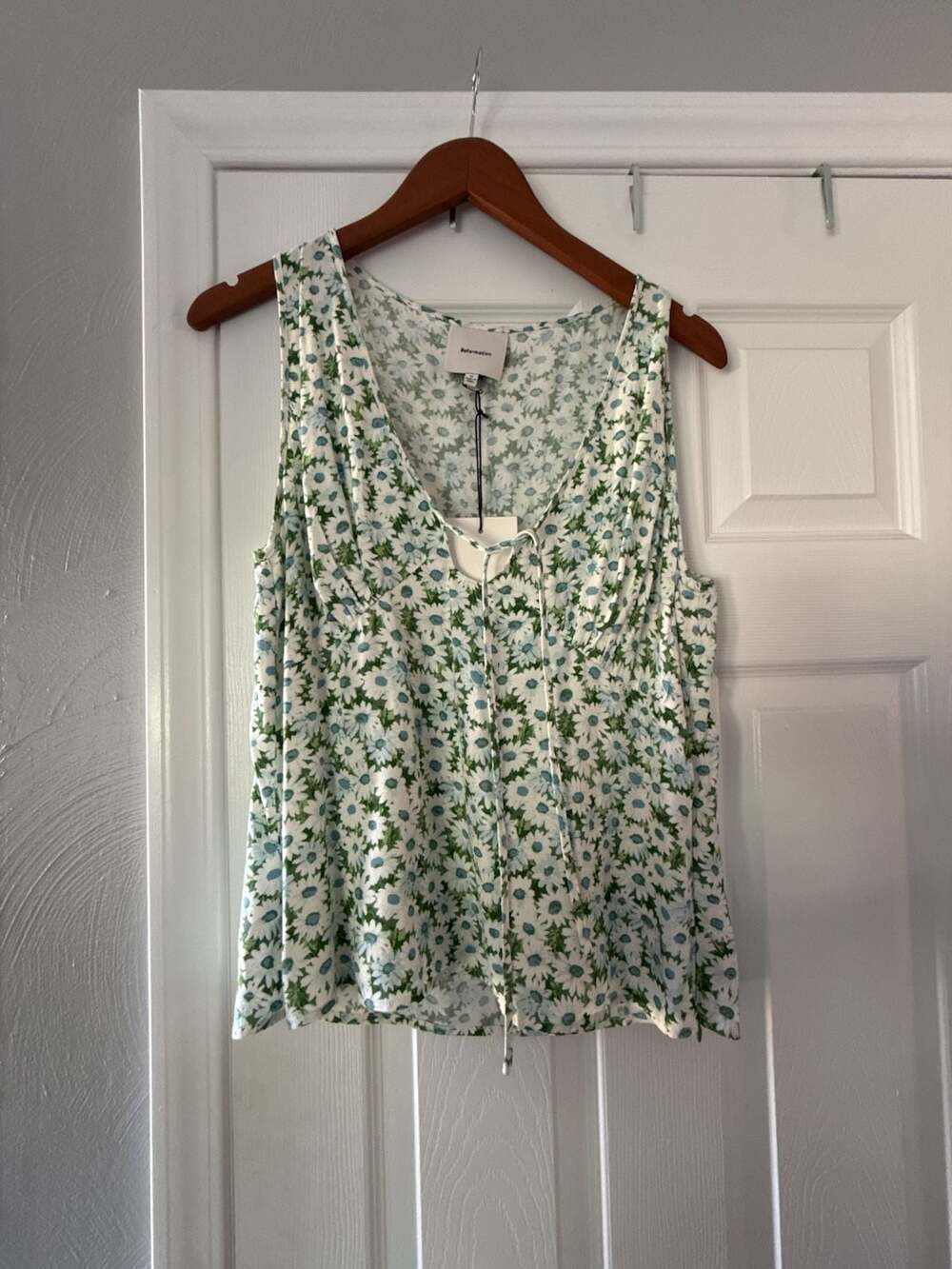 Reformation Miri Floral Tie-Front Top Size 12 Daisy Meadow